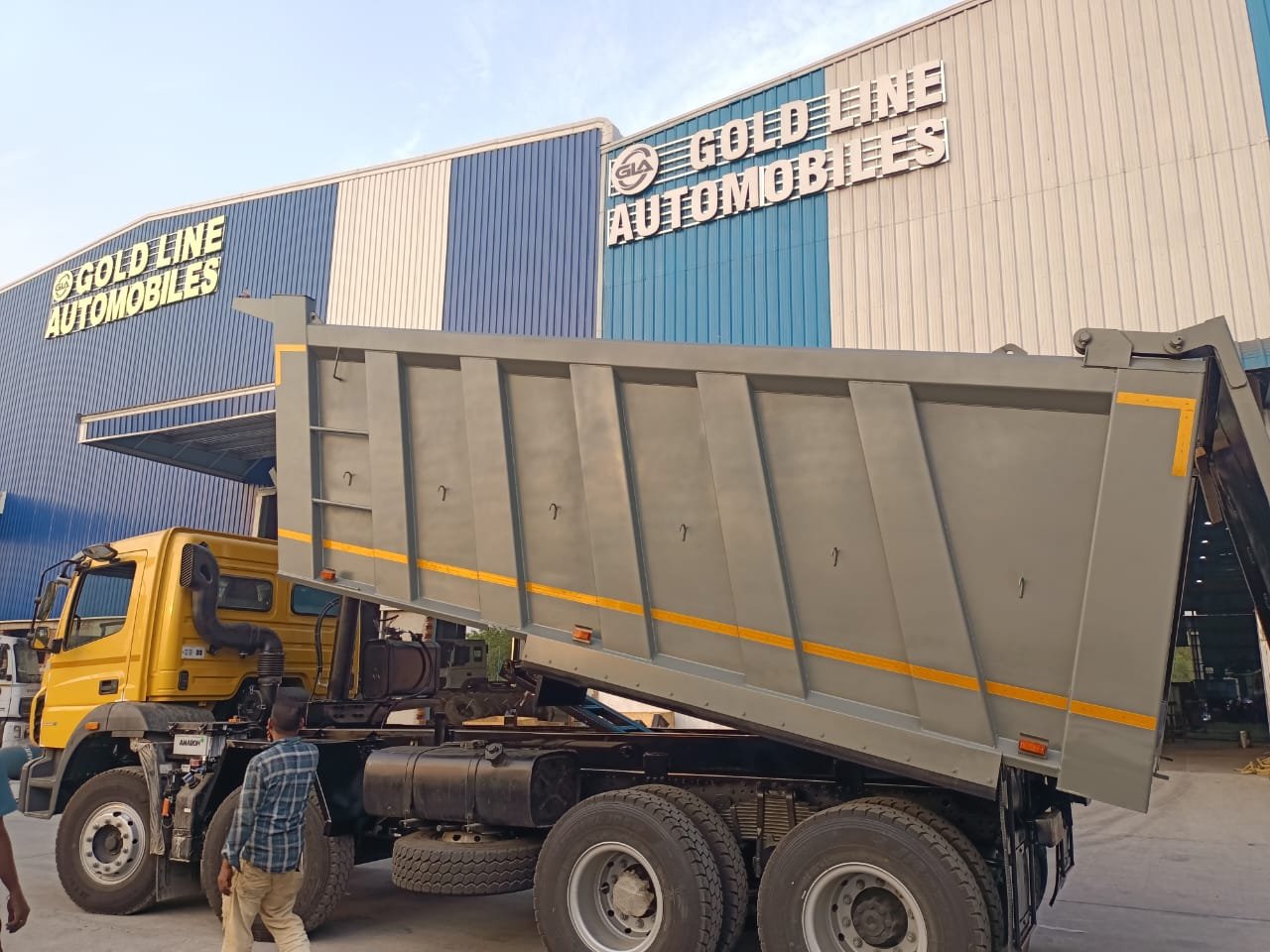 GoldLine Tipper body raised at GLA factory