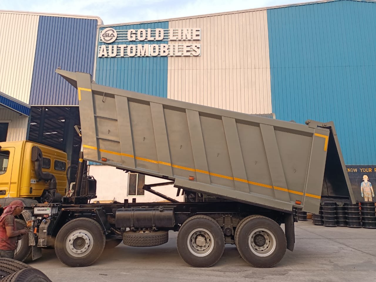 GoldLine Tipper body raised at GLA factory